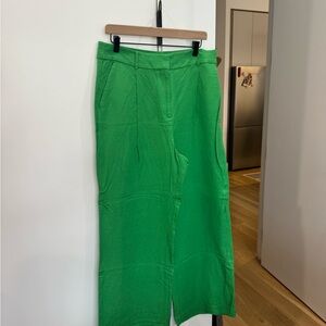 LOFT Green High-Rise Wide-Leg Trousers | Stretch Cotton | Size 12